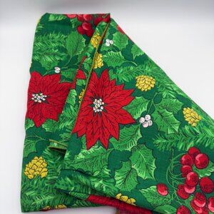 Vintage MCM Christmas Poinsettia Holly Fabric Tablecloth 70"x50" Rectangle